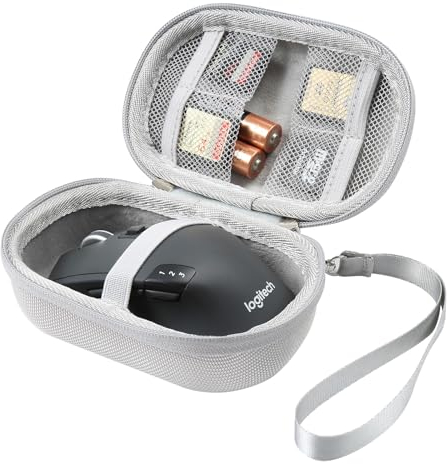 Hzycwgone Tasche Schutzhülle für Logitech M510/M330/M720/Signature M650 L/G305/G304/MX Anywhere 3/G Pro/G PRO X/G703 Kabellose Maus,Netztasche für Karten,Batterien(Grau)
