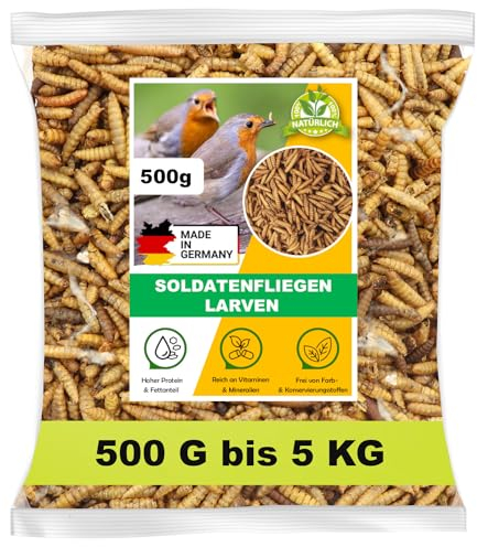 Tamay Soldatenfliegenlarven getrocknet, 500g (3,2Liter) Hermetia, Vogelfutter, Fischfutter, Schildkrötenfutter, Igelfutter, Reptilienfutter, Black Soldier Fly, Protein und Fettreich
