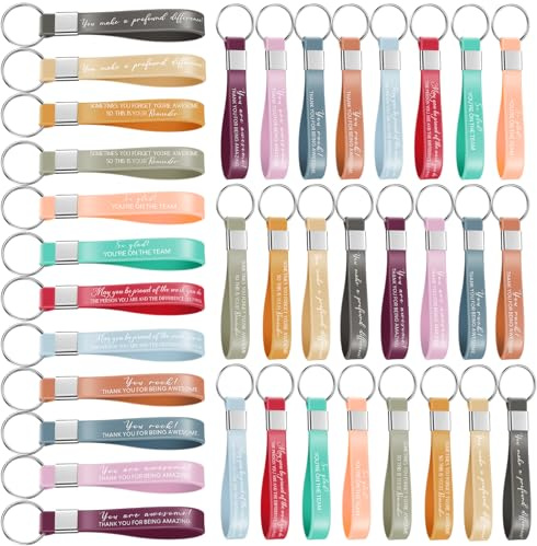 Otuuz 36 Pcs Employee Appreciation Silicone Keychains Bulk Motivational | Thank You Tokens for Staff, Multi-color Rubber with Quotes, Office Team Appreciation, Teacher Nurse Volunteer Gifts