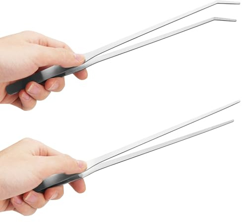 Fri4Free 2PCS Long Aquarium Tweezers - 10.6 Straight and Curved Tweezers, Stainless Steel Reptile Feeding tongs, Terrarium Aquascape Tools Feeder for Lizards, Bearded Dragon Snake Tank Accessories