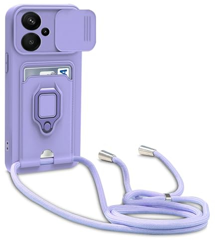 yanasuo Protección de Cámara Funda Compatible con Xiaomi Redmi Note 13 Pro Plus 5G/Pro+ 5G (6.67), con Anillo Soporte, Ajustable Collar Correa de Cuello Cordón Carcasa de Silicona-Púrpura
