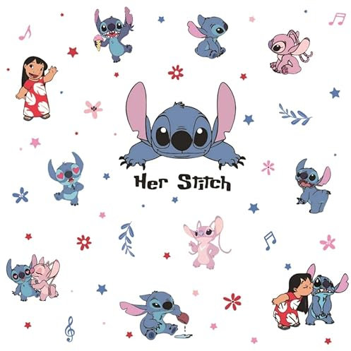 Grenric Autocollant mural 3D Stitch Anime pour chambre d'enfant, chambre d'enfant, chambre d'enfant, décoration murale, affiche de dessin animé