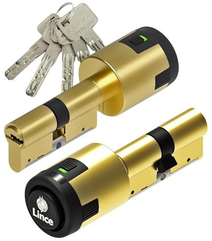 Lince - Cilindro C6 ALARM 30x30 cm | Bombillo de Alta Seguridad Avanzada con Alarma Integrada de 100dB | Anti-Intrusión | Acabados en Latón y Níquel Mate | Incluye 5 Llaves XXL | Acabado latón