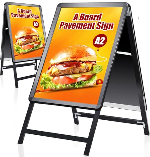 WIIGO A2 A-Board Pavement Sign - Double Side Display Poster Board Aluminum Frame Sign Board for Outdoor Advertising Display Stand, Black