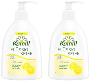 2er Set Kamill Flüssig Handseife Fresh (2x300ml) - reinigt die Hände sanft und pflegt sie gleichzeitig mit Bio-Kamille aus kontrolliert biologischem Anbau und Bisabolol