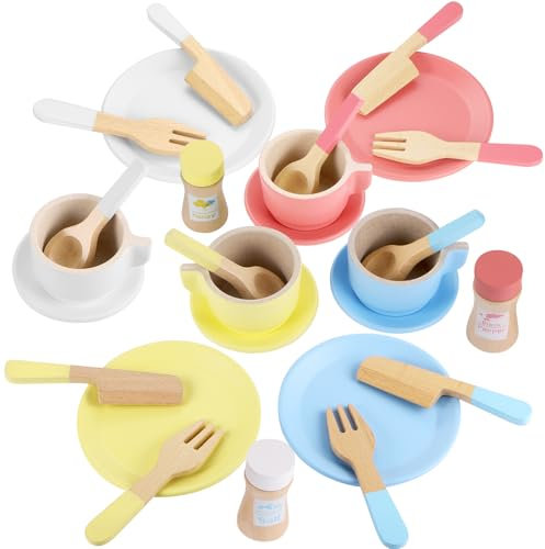 GAGAKU Geschirrset aus Holz - 27 Teiliges Spielküche Zubehör Kinderküche Zubehör Holz für Kinder Teeset Kinderspielzeug für Mädchen und Jungen