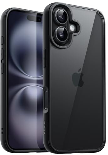 JETech Hülle für iPhone 16 6,1 Zoll, Stoßfest Stoßfänger Handyhülle, Solid Farbe Matte TPU Rahmen, Anti-Kratzer Transparent Rückseite (Schwarz)