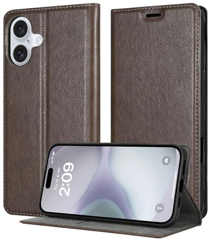Cadorabo Hülle kompatibel mit Apple iPhone 16 in Kaffee BRAUN - Schutzhülle mit Magnetverschluss, Standfunktion und Kartenfach