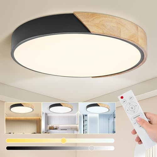 Glamexx24 Holz LED Deckenleuchte Deckenlampe Flach Rund Holz Lampe Ø50cm 3000-6000K 50W 4000LM dimmbar mit Fernbedienung modern schlicht für Schlafzimmer Wohnzimmer, Küche, Esszimmer