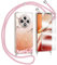 Funda con Cuerda para OPPO Reno 12 F/Reno 12 FS 5G y Cristal Templado Protector de Pantalla, Carcasa Transparente TPU Suave Silicon Colgante Ajustable Collar - Rosado