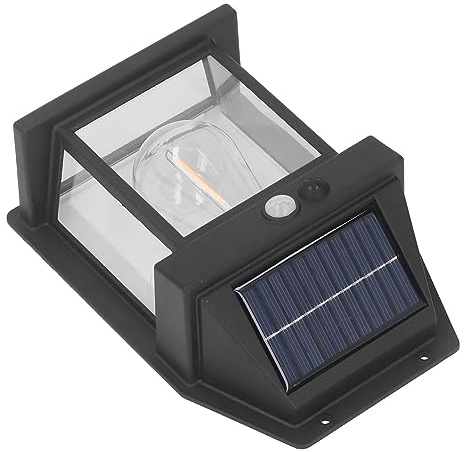 Jectse Solar-Wolframdraht-Wandleuchte, Externe Bewegungsmelder-Lampe mit 120° Induktionswinkel, IP65 Wasserdicht für Außenhof, Veranda, Garten, Garage, Wand, Zaun (BLACK)