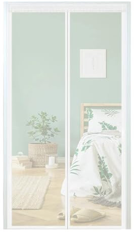 EKalgretrA Moustiquaire Fenetre Magnetique Rideau de Porte rayé en Fiber de Polyester, écran de Porte, Fermeture Automatique sans Bruit, for Salle climatisée(Pure White,W 130cm x H 210cm)