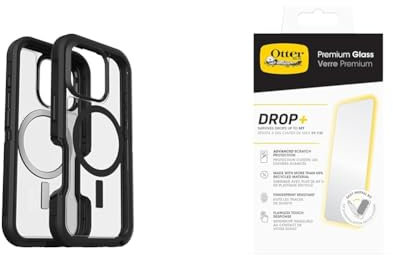 OtterBox Bundle Defender Series XT MagSafe Case for iPhone 16 Pro, Shockproof, Drop proof, Ultra-Rugged, Protective Case, Clear/Black & Premium Glass Screen Protector