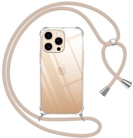 Pnakqil Coque pour iPhone 16 Pro avec Cordon, Transparente Silicone Housse avec Réglable de Collier Anti-Chute Etui pour iPhone 16 Pro, Ètuis à Bandoulière 6.3, Kaki
