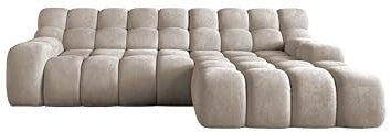 DomoHome- Campile Big Ecksofa mit Schlaffunktion Sofa Modern Couch Eckcouch Wohnzimmer Möbel Ausfahrbarer Sitz Sofa L Form, Rechts Size: 85x288x119 cm Stoff: Eden 4 Farbe: Beige