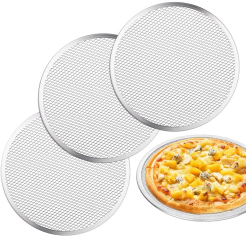 tchrules Pizzablech für den Ofen, 30,5 cm, Antihaft-Pizzablech für den Ofen, spülmaschinenfest und mikrowellengeeignet, 30,5 cm, 3 Stück