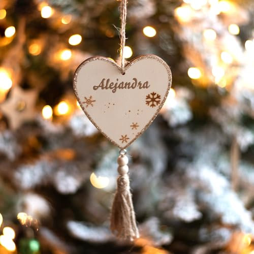 Transparent Gift Pack de Tres Adornos Personalizados de Madera con Nombres Formas con Borla. Bolas de Navidad para Personalizar. Bolas Navidad Personalizadas. Adornos Colgantes para Árbol de Navidad