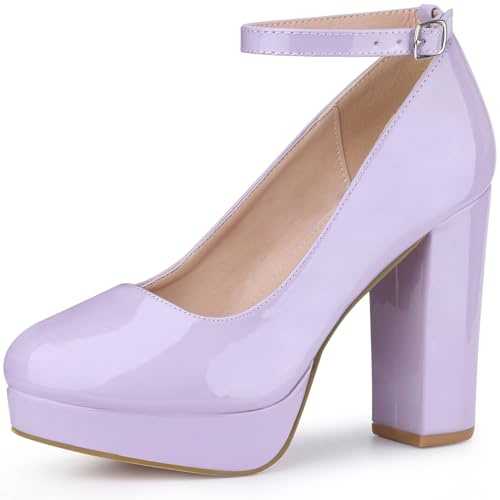 Perphy Women's Ankle Strap Platform Chunky Heels Mary Jane Pumps | Platform chunky heel Mary Jane pumps with ankle strap. Padded insole. Secure buckle closure. Retro chic.