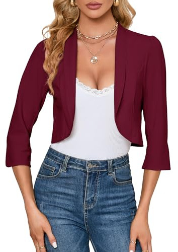 MODIURBAN – Blazer femme court boléro – Veste business à manches 3/4 – Boléro à devant ouvert (emballage multiple), rouge bordeaux, XXL