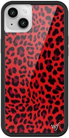 Wildflower, Hülle, für Apple iPhone 13/14, schwarzer Schutzrahmen, Zertifiziert für Stürze aus bis zu 122 cm Höhe, frauengeführtes Kleinunternehmen, Leopardenmuster in Rot