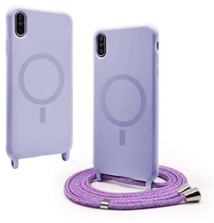 BGHHEU Handykette Hülle kompatibel mit iPhone XS/iPhone X mit Band,Handyhülle Kompatibel mit MagSafe,Abnehmbar Kordel zum Umhängen Silikon Case Magnetische Handyhülle,Lila