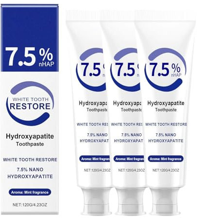 Hydroxylapatit Zahnpasta Ohne Fluorid 7.5% - Zahnpflege Polierpaste Zähne, Zähne Aufhellen Zahnschmelz Stärken, Fluoridfrei Für Frischen Atem & Effektive Zahnrestauration, 120g (3)