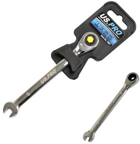 US Pro 6mm Chrome Gear Ratchet Combination Spanner, Polished Chrome