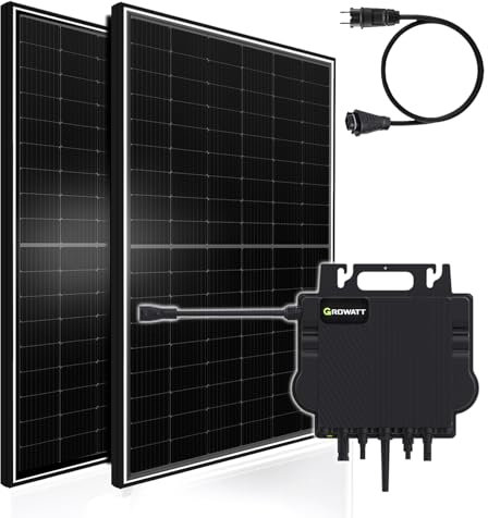 Balkonkraftwerk 1170W Solaranlage Komplettset mit 800W Growatt Neo Micro Wechselrichter WiFi, 2X 450W Bifazial Solarmodule Black Frame PV Anlage Solaranlage für Haus Dach Terrasse