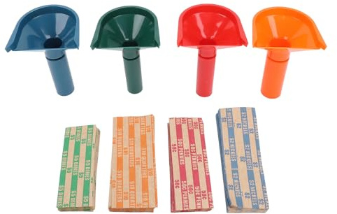 Lot de 4 tubes de tri pour pièces de monnaie, rouleaux de papier, 100 rouleaux de papier à rayures plates assortis, tube de tri multifonctionnel en ABS en forme d'entonnoir pour