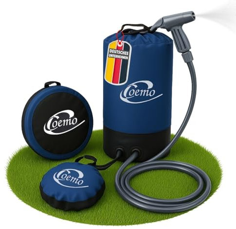 Douche de camping avec pompe à pied bleue, douche de jardin portable, tuyau avec pommeau de douche, montage facile de la pression par pompe, douche solaire de 11 l, tissu PVC résistant et imperméable