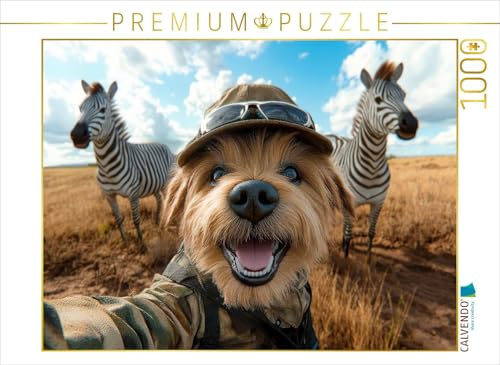 Puzzle · Selfie im Safari-Style | Süßer Hund auf Abenteuerreise · 1000 Teile · Lege-Größe 64 × 48 cm · CALVENDO Puzzle