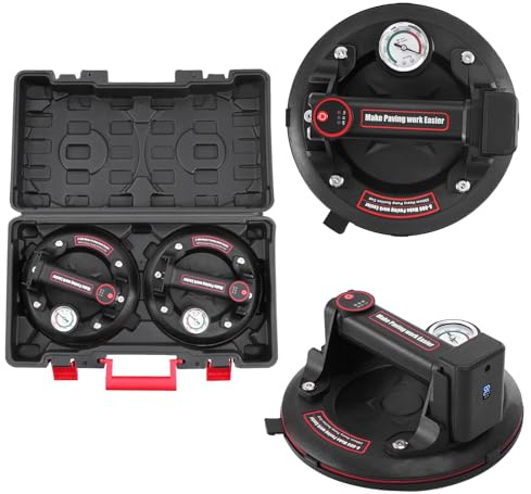 2er Set 8 Saugheber,Akku Saugheber mit Manometer,Max 250KG,Elektrischer Saughebe𝐫 mit 4x3.0Ah Akkus,Tragbarer Werkzeugkasten,Vakuum Saugnäpfe Fliesen Glasheber für Glas,Fliesen,Marmor