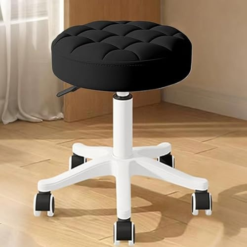 XUEGW Kleiner Hocker – Runder Rollhocker mit Rädern – Höhenverstellbarer Drehschemel aus PU-Leder – Arbeitshocker für Zeichentisch, SPA & Salon – Bürostuhl für Zuhause
