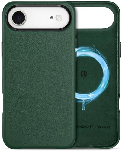 SHIELDON Lederhülle für iPhone Air 6,5 5G 2025, Nachtgrün | Kompatibel mit MagSafe, Kabelloses Laden, Echtleder, Metallknöpfe, Kratzfeste, Anti-Fingerabdruck, Dünne Schutzhülle