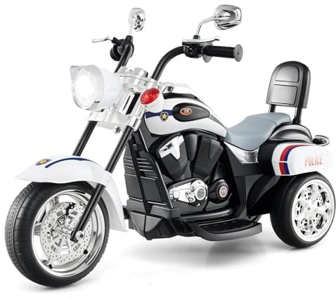 GOPLUS 6V Elektromotorrad für Kinder, Dreirad Kindermotorrad mit Vor-und Rückwärtsschalter, Elektrisches Motorrad, Mortorcycle, Elektrofahrzeug für Kinder ab 3 Jahre (Weiß Polizei)