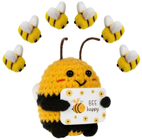 Yuwnd 7 Stück Bienen Deko, Biene Kuscheltier, 1 Positive Biene & 6 Kleine Filz Bienen, Glückliche Glücksbringer mit Positiver Energie für Babyparty Kostüm DIY Handwerk Anhänger Hut Deko