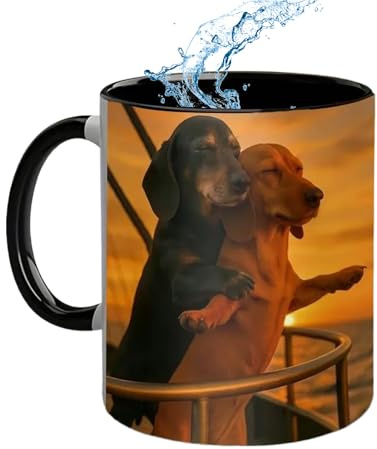 Tasse romantique pour couple - Vaisselle drôle pour chiot mignon, pose romantique, individuelle pour animaux de compagnie | Grande tasse à thé mignonne, tasse à café pour eau chaude et froide