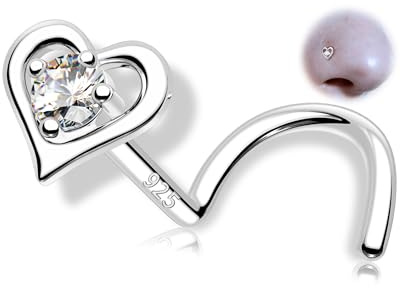 OUFER Nasenpiercing 925 Sterling Silber Nostril Piercing Nasen Schmuck Stern Herz Blume 20G Nasenstecker Klarer CZ 7mm Nasenring für Frauen