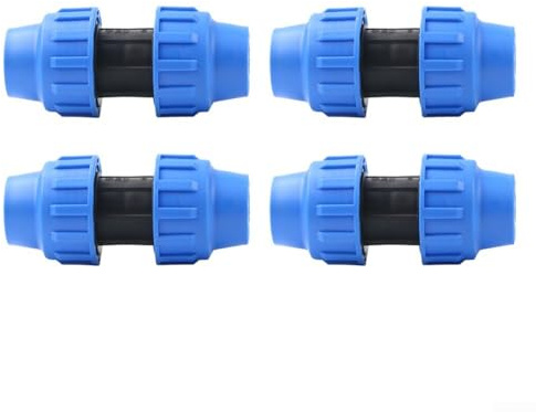 Lot de 4 raccords droits à connexion rapide pour tuyaux d'eau, 32/40/50 mm, pression nominale 16 bar, PP/PVC/caoutchouc, bleu ou noir (40)
