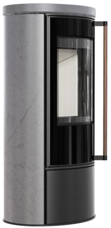 Ofen ERIK Ø150 5 5kW GREY SATIN Keramik Griff aus exotischem Holz Jatoba