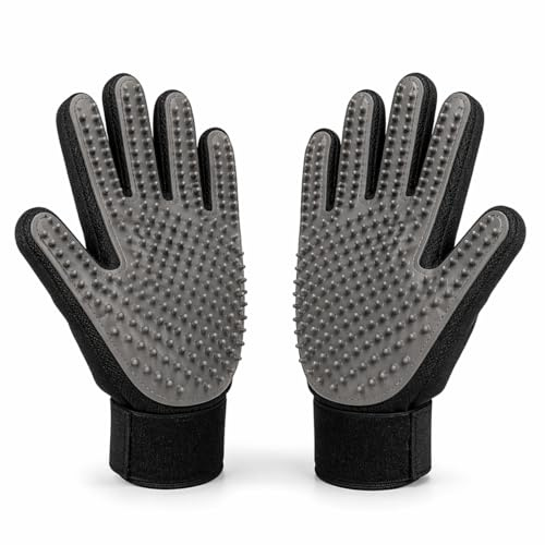 Generisch Haustierpflege-Handschuhe 1 Paar Fellpflegehandschuh Tierhaarentferner 5-Finger Massagehandschuh, für Hunde & Katzen (Langhaar/Kurzhaar), auch fürs Baden, waschbar (grau)