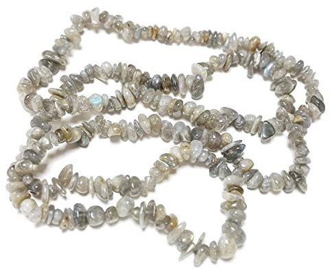 Grade A Natural Labradorite Gemstone Beads - Grey, 5-8mm Smooth Chips - Long Strand of 200+ - Authentic Canadian Stones for Jewellery Making, 1mm Hole