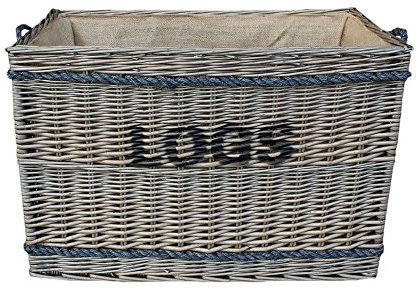 Red Hamper Willow Large Rope handle Wicker Log Basket, Wicker, Bown, 44 x 76 x 52 cm