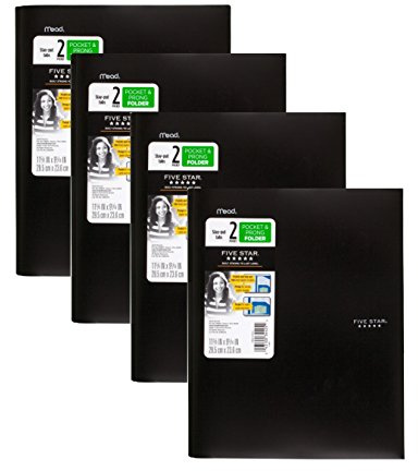 Fünf Star Tasche und Zinken Ordner, Stay-Put Ess Taben, Farbe wird variieren (34030) 4Pack schwarz