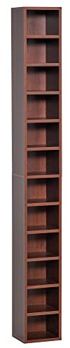 HOMCOM Rangements pour CD et DVD, étagère Colonne de Rangement, Meuble de Rangement avec 12 Compartiments, capacité Max. 204 CD, 21 x 20 x 175 cm, Marron