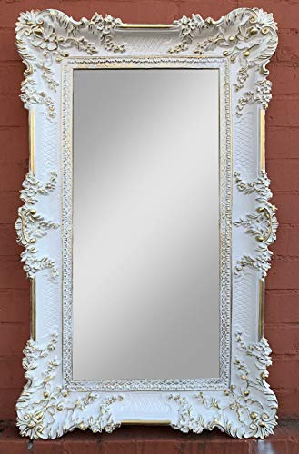 artissimo Barock, Spiegel, Flurspiegel, Friseurspiegel, Wandspiegel Weiß Gold Antik 97x57cm