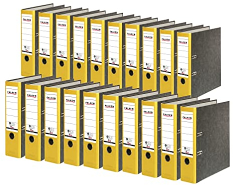 Original Falken 20er Pack Recycling-Ordner Wolkenmarmor. Made in Germany. 8 cm breit DIN A4 gelber Rücken Ringordner Aktenordner Briefordner Büroordner Pappordner CO2-Neutral Blauer Engel
