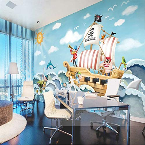 Tapeten Wandbild Hintergrundbild Fototapetegroßhandel Boat Jack Sparrow Wandbild Piraten 3D Cartoon Wandbild Tapete Für Baby Kinder Kinderzimmer 3D Wandmalereien Fresko, 300 * 210 Cm