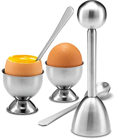 Hovome Egg Topper Set Stainless Steel Egg Shell Separator Remover Egg Opener Egg Cups and Spoons Kitchen Tool Cooking Utensils Kitchen Gadget