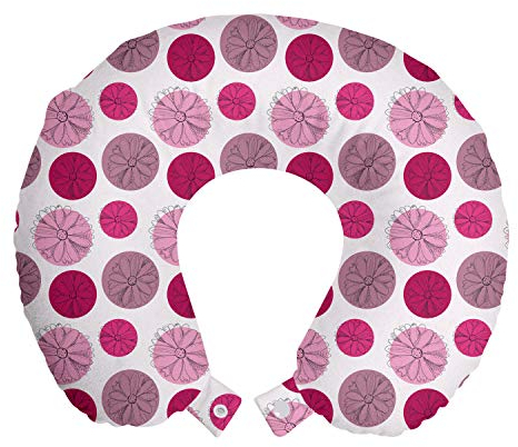 ABAKUHAUS Blumen Reisekissen Nackenstütze, Blumen-Skizzen über Dots, Schaumstoff Reiseartikel für Flugzeug und Auto, 30x30 cm, Magenta Multicolor